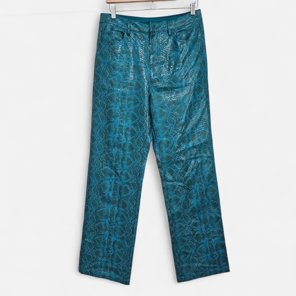 Rotate Birger Christensen Teal Blue Snakeskin Faux Leather Pants 30 Waist ~